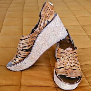 Tory Burch Cork Wedge Open Toe Sandal sz 7.5